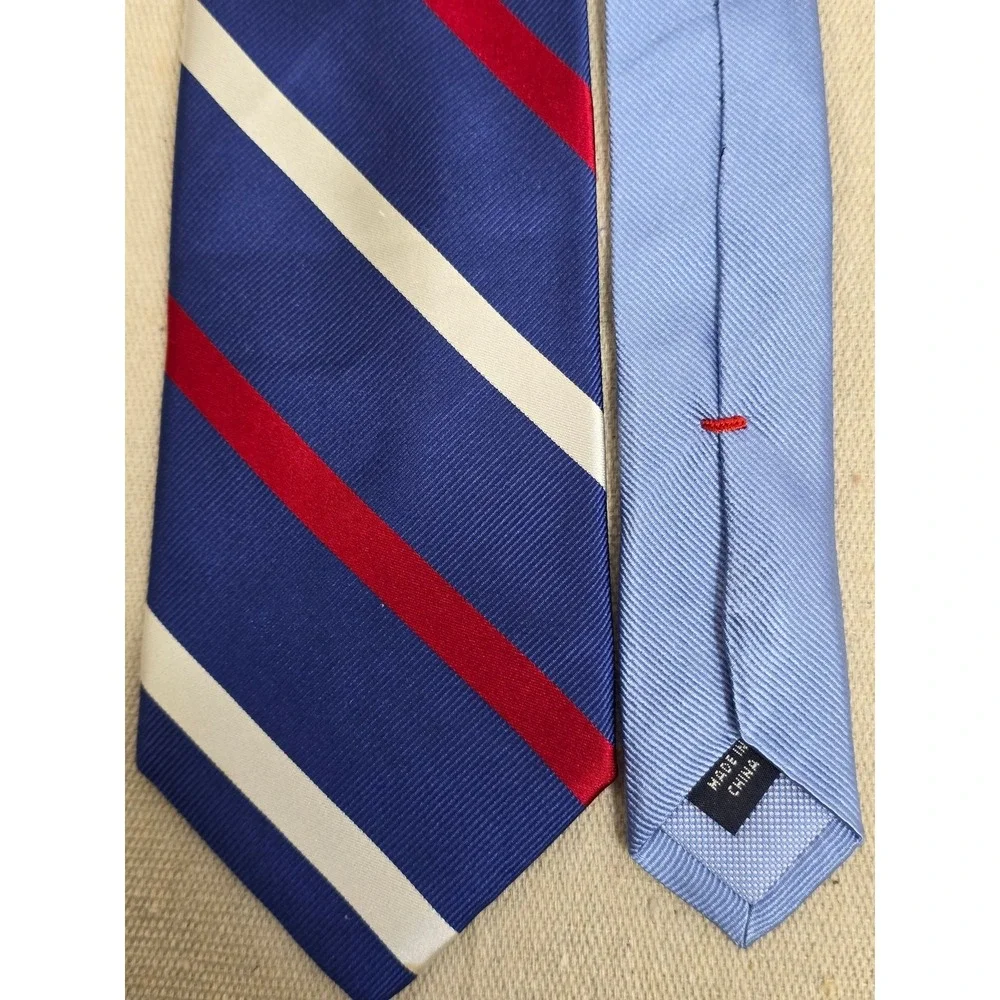 Tommy‎ Hilfiger Mens Silk Necktie Navy Blue Red White Striped Regimental Tie